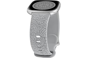 TOYOUTHS Boho Floral Engraved Strap Compatible with Fitbit Versa 2/Versa, Women Sport Silicone Flower Pattern Fancy Cute Stylish Strap