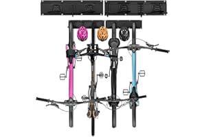 HUTIGERTECH Support mural pour vélos et casque, 4 ou 6 versions de vélos,Support intérieur réglable pour le garage ou la maison, Support vertical pour vélos, Support pour vélos de route ou de montagne