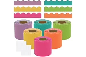 Acidea Colorful Classroom Borders - 6 Rolls Pastel Scalloped Trim for Bulletin Boards, Summer Color