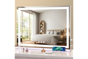halumao Hollywood Vanity Mirror with Lights, 58 x 48cm Light Up Make up Mirror with Smart Touch 3 Colors Dimmable, dressing table or Wall-Mounted, Memory Function,USB Charging Port