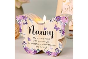 Einanmut Nanny Gifts Butterfly Candlestick, Wooden Heart-Shaped Candle Holder, Perfect for Nanny Birthday, Mothers Day, Grandma Gift