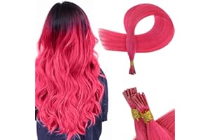 RUNATURE Extensiones de Cabello Humano Tipo I, 20 gramos, Punta de Palo, Qqueratina, Cabello Humano Remy, Cabello Liso Suave Pre-Consolidado Para Mujeres Rosa 14 Pulgadas