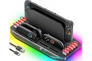 RYSKER Stazione di Ricarica per Switch 2 per 4 Controller Joy-Con 2, Base per Switch 2 può Contenere Dock TV SW2 & 12 Cartucce di Gioco, Organizer per Accessori Switch2 con 9 Modalità RGB
