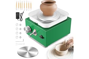 Tornio per Ceramica, Kooeuru Tornio per Argilla 2000 giri/min Velocità Regolabile con Piastre da 10/6,5 cm, Strumenti di Modellatura e Vasca Rimovibile, Tornio Ceramica per Bambini e Adulti, Verde