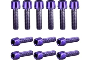 FANGEHONG Lot de 12 Boulons de Tige de Vélo, M5 x 18 mm Vélo Boulons de Tige Fixes, Vis de Potence de Vélo avec Rondelles, Vis de Tige de Bicyclette pour Vélo de Route de Montagne (Violet)