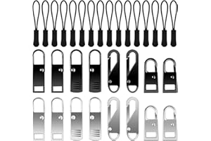 Yasmous 32Pcs Zipper Pull Replacement Zip Extension Metal Tags Cord Pulls End Gripper Heavy Duty Repair Kit for Clothing Bag Backpacks Traveling Cases Luggage (Silver+Black, 4 Styles)