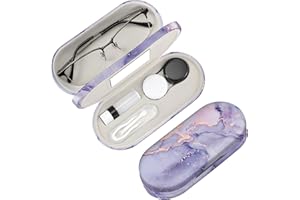FINTIE Funda Gafas y Lentillas 2 en 1, Rigida Doble Compartimento Estuche para Gafas y Lentes de Contacto de Viaje portátil con Espejo Integrado