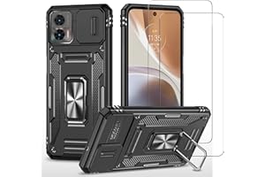 JEELAR ESONG Etui do Motorola Edge 30 Neo, wojskowe etui ochronne na telefon z osłoną aparatu przesuwnego/obrotowym magnetycznym pierścieniem, 2 osłony ekranu ze szkła hartowanego, odporne na wstrząsy,