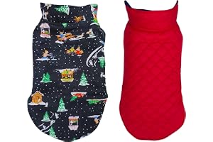Foodie Puppies Dog Winter Clothes Reversible Pet Jacket - (Black, 30 inch) Printed Warm Fleece Coat Windproof, Water Resistant Padded Cold Weather Comfortable Wearing Coat, Adjustable with Velcro Tape