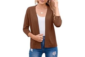 TASAMO Women's Elegant Cropped Cardigan 3/4 Sleeve Open Front Shrugs Sweater