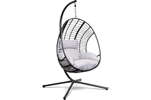 Swoods XXL Silla Colgante de Jardín - para Interior y Exterior - Silla Colgante con Base - Incluye Cojines y Funda Protectora- Resistente a la Intemperie - Carga máxima 150 kg - Gris Claro