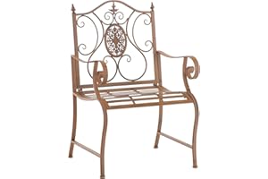 ‎CLP CLP Gartenstuhl Punjab im Landhausstil I Eisenstuhl lackiert und wetterfest I Gartensessel besonders stabil, Farbe:antik braun