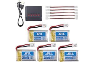 ZYGY 5PCS 3.7V 150mAh Batteries au Lithium Rechargeables+ 1PCS Chargeur de 5en1 pour H36 Chaque E010 E011 E013 Quadcopter Modèle de Aircraft