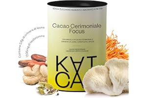 Kaicao Cacao Ceremoniale Focus con Melena di Leone, Cordyceps, Zenzero e Cardamomo - Cacao Puro in Polvere, Origine Ecuador - Senza Zucchero, Vegano, Senza Glutine, Dieta Keto - 200g
