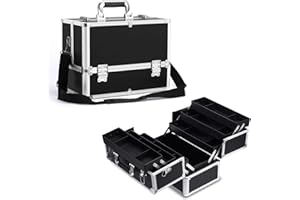 Stagiant Extra Large Makeup Case Professional Cosmetic Box Organiser Case 6 Trays with DIY Divider and Shoulder Strap (Black)