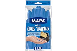 SPONTEX MAPA - Gros Travaux - Gants de Ménage Doublure Textile et Triple Epaisseur - Idéal gros travaux d'intérieur - 1 paire - Taille L