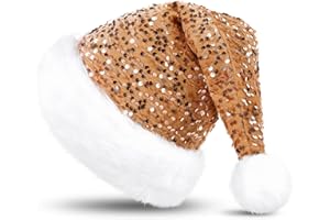 KONVINIT Gorro Navidad,Gorro de Navidadon Lentejuelas,Cálido Gorro de Navidad para adultos,Gorro Navideño y Sombrero de Santa Claus,Gorro brillante para navidad