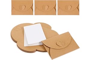 APLZGMG 25Pcs Mini Envelopes with Blank Cards, KraftPaper Gift Card Envelopes, 4.1" x 2.7" Brown Tiny Envelope with Heart Clasp, Mini Gift Card Holder for Business Cards, Weddings Favors, GreetingCards