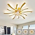 YUNLONG Smart Ceiling Fans with Lights, WiFi Ceiling Fans with Lamps Compatible with Alexa Google Home, Voice/Remote/App Control, Dimmable, DC Motor, for Bedroom, Kitchen, Lounge, Gold