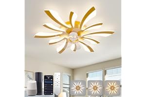 YUNLONG Smart Ventilador de Techo con Luz Silencioso, WiFi Lámpara Ventilador Techo Compatible con Alexa Google Home, Control por Voz/Mando/App, Plafon Ventilador Techo para Dormitorio, Cocina, Dorado