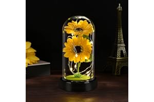QUELIEN Künstliche Sonnenblume Licht, verzauberte LED-Sonnenblume Lampe, künstliche Sonnenblume in Glaskuppel, Ewige Sonnenblume Geschenke für Frauen zum Muttertag Jahrestag Geburtstag Weihnachten