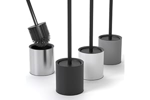 SAVEGA Scopino WC Silicone con Portascopino Inox e Coperchio Protettivo – Scopino Bagno WC Igienico e Resistente (Nero Opaco)