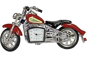 benerini Miniature Silver Red & Black Colour Classic Motorbike Clock - Motorbike Gifts - Free Standing Desk Top - Boxed Gift