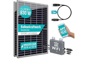 PIANETA Balkonkraftwerk 830 W / 800 W 2 x 415 W marki Tak, moduły solarne, falownik z dławieniem do 600 W plus 3 m kabel z zestykiem ochronnym