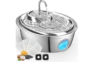 GoldenSun Cat Water Fountain, 67oz/2L Stainless Steel Pet Water Fountain Inside, Automatic Dog Drinking Fountain with Water Level Visual Window for Cats and Small Dogs