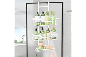 MLOQI Półka prysznicowa do zawieszenia na szklanych drzwiach prysznicowych, półka prysznicowa bez wiercenia, kosz prysznicowy do zawieszenia, regał prysznicowy z 3 koszami prysznicowymi, kolor biały