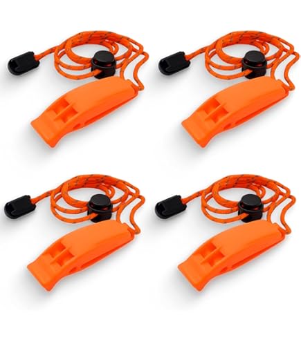Holdall, noodfluitje met draagband (4 stuks), voor noodsituaties en noodsignalen bij outdooractiviteiten en kajak- en boottochten