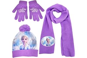 LKNBIF Fro-zen Kids Winter Warm Beanie Hat Scarf Gloves Set for Children Aged 2-8
