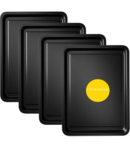 Teglie Per Pizza Da Forno Rettangolare KITCHENEUR®,Set Di 3 Teglie Da Forno Nere Per Arrosto, Piccole Teglie Antiaderenti Da Forno - 7