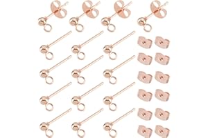 UNICRAFTALE 30 Pieza de Oro Rosa con Forma de Bola Accesorios para Pendientes 304 Pendientes de Tuerca de Acero Inoxidable Pendientes de Poste de Bola Redonda Componentes de Pendientes de Bola