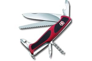 ‎VICTORINOX Victorinox Schweizer Taschenmesser RangerGrip 55, Swiss Army Knife, Multitool, 12 Funktionen, Einhand-Feststellklinge, rot/schwarz