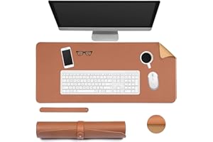 Ewolee Desk Pad, Office Desk Mat 70 * 30cm Natural Cork PU Leather Desk Protector Mat Non-Slip Waterproof Laptop Keyboard Mouse Mat for Office Home School(Brown + Cork)
