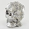 Prezents.com Silver Skull with Flowers Ornament - Novelty Goth Halloween Decor