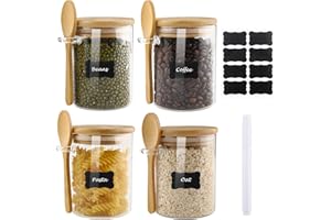 Zosenyer Barattoli di Vetro Ermetici con Coperchio e Cucchiaio, 500ML Set di 4 Contenitori Vetro Cucina, Barattoli Ermetici per Alimenti Tè Caffè Farina Cereali Fagioli Muesli