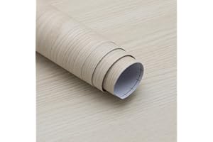 JSEVEM 40CM×3M Air Guide Design Extra Thick Beige Warm Color Wood Wallpaper Peel and Stick Waterproof Wood Contact Paper Vinyl Matte Textured Furniture Sticker for Wardrobes Kitchen Cabinet Worktop
