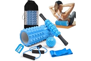 ‎UNYCOS unycos - Faszienrolle【PP/EVA】| 5-in-1-Set, Muskelmassageroller/Foam Roller der 120 kg Trägt, Fitness-Widerstandsband, Massageball, Rehabilitationsstab, Formseil und Aufbewahrungstasche (Blau)