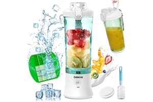 Cobocen Portable Mini Blender, Smoothie Maker for Shakes and Smoothies, 270W Waterproof with 6 Blades USB Rechargeable, 20 Oz with Travel Lid for Kitchen, Gym, Office(White)