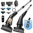 Leebein Electric Spin Scrubber, Upgraded Cordless Cleaning Brush Bathroom Scrubber, IPX7 Waterproof Shower Scrubber with 7 Brush Heads, Extendable Long Handle and 2 Speeds Scrubber for Bathtub Floor