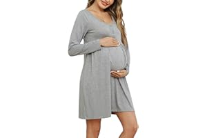 Bresdk Camicia da Notte Parto Ospedale Donna con Bottoni Manica Lunga Vestiti Premaman Eleganti Allattamento Abbigliamento da Casa