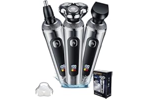 ONALIX Afeitadora Eléctrica Rotativa para Hombre - Maquinilla de Afeitar 3 en 1 con Cepillo, IPX7, 2 Velocidades, Pantalla LED, Ideal para Regalo