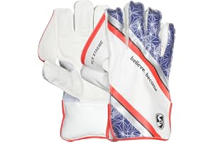 SG KLR Xtreme Wicket Keeping Gloves, Professional Cricket Leather Gloves, White and Blue with Red Trim (Youth)