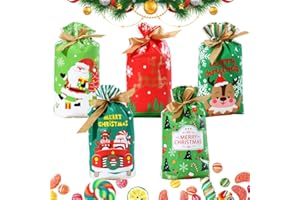 HAOCOMS 50 sacchetti per caramelle natalizie, con coulisse, sacchetti regalo di Natale, sacchetti di Natale, sacchetti per feste con coulisse, sacchetti per biscotti natalizi (Natale B)