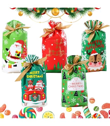 Bolsas navideñas tipo saco de Papá Noel con cordón para Bolsas navideñas tipo saco de Papá Noel con cordón para