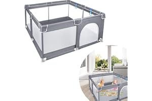 YUENFONG Laufstall Laufgitter Baby Absperrgitter, L Kleinkinder Sicherheitsspielplatz, Schutzgitter Krabbelgitter für Kinder, mit Rutschfester Basis atmungsaktivem Netz, Dunkelgrau, 127x127x68cm