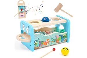 HOMCENT Xylophon und Hammerspiel, Multifunktionales Montessori Musikspielzeug für Kinder, Holz Pädagogische Spielzeug ab 1 Jahr