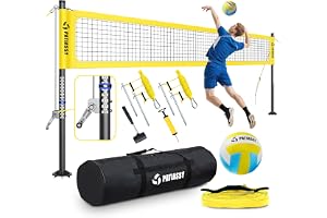 Patiassy Bärbart professionellt volleybollnät för utomhusbruk med justerbara höjdstänger, vinschsystem, volleyboll med pump och bärväska för bakgårdsstranden